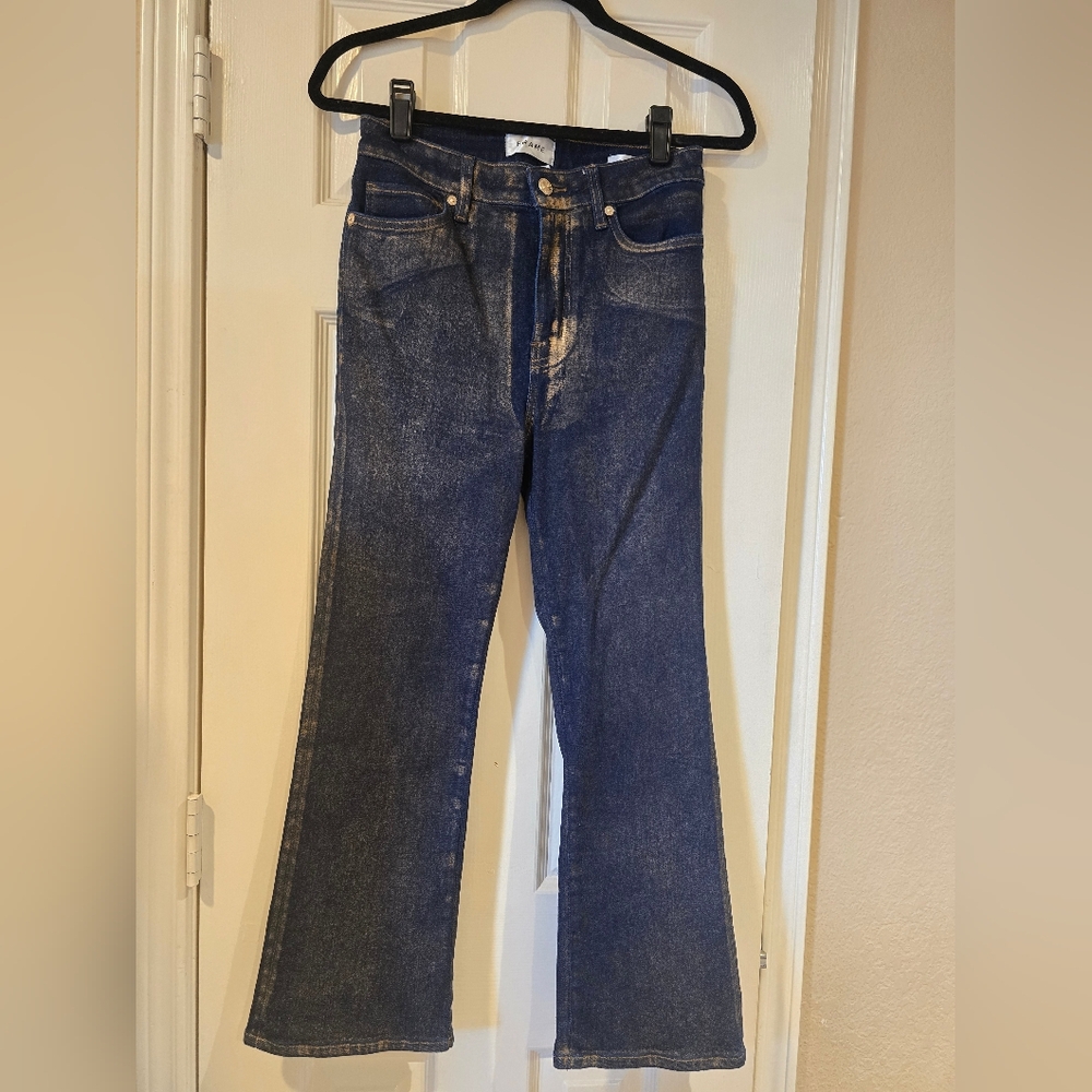 Frame Le Crop Mini Boot Gold Chrome Jeans Size 28